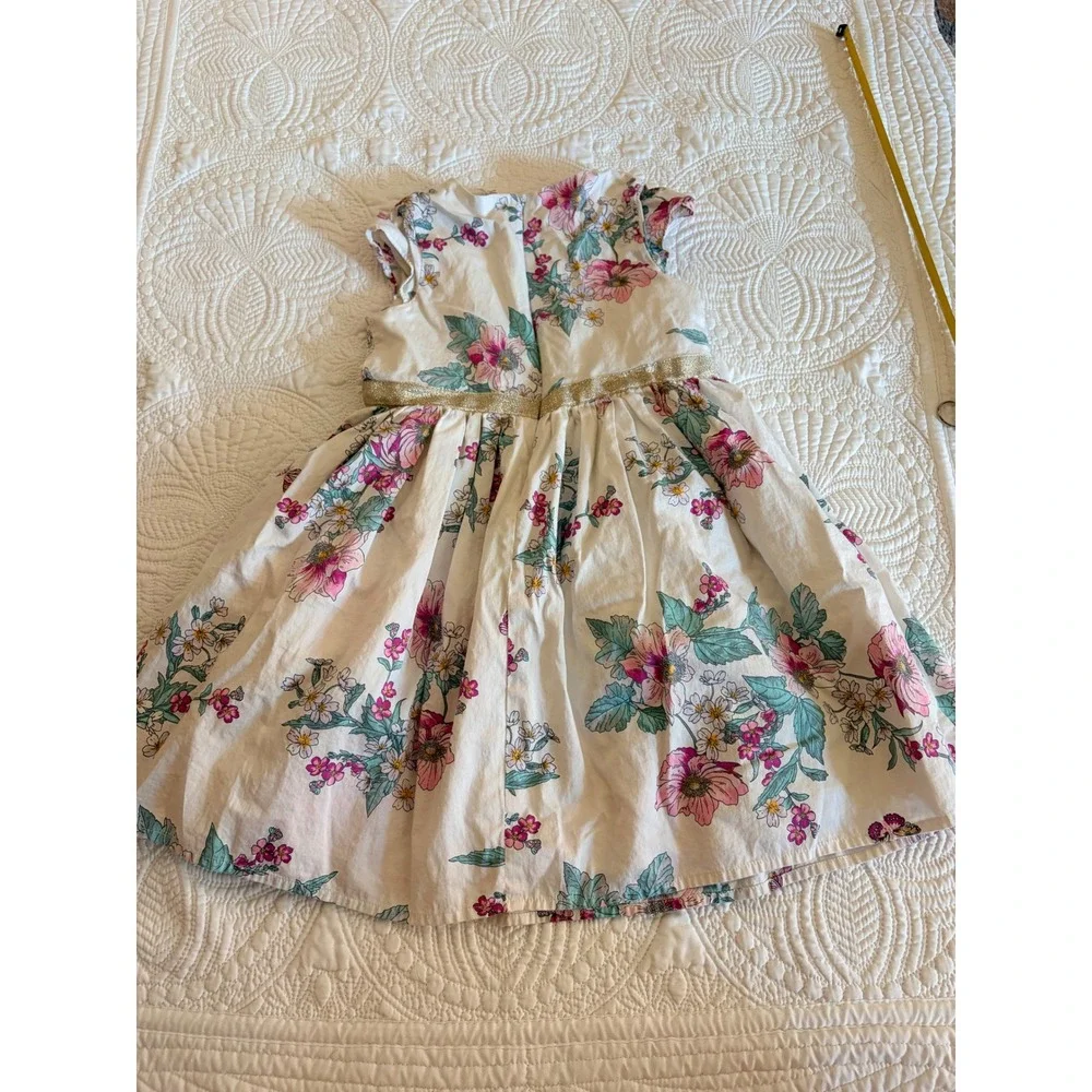 OshKosh B'gosh Little Girls Floral Butterfly Dress Size 6/6X White Pink Green